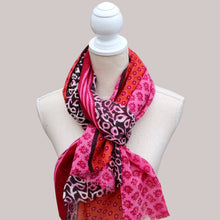Load image into Gallery viewer, 100% Wool Scarf, Multi Pattern, Fuchsia & Orange
