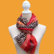 Load image into Gallery viewer, 100% Wool Scarf, Multi Pattern Orange & Saffron