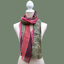 Load image into Gallery viewer, 100% Wool Scarf, Garnet Stripes & Spots,
