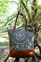Load image into Gallery viewer, PARIS, BLACK WASH ARMY SURPLUS CANVAS SHOPPER
