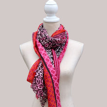 Load image into Gallery viewer, 100% Wool Scarf, Multi Pattern, Fuchsia &amp; Orange
