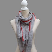 Load image into Gallery viewer, 100% Wool Scarf, Pale Slate &amp; Crimson
