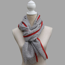 Load image into Gallery viewer, 100% Wool Scarf, Pale Slate &amp; Crimson
