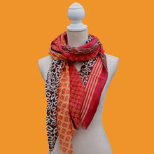 Load image into Gallery viewer, 100% Wool Scarf, Multi Pattern Orange &amp; Saffron
