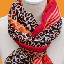 Load image into Gallery viewer, 100% Wool Scarf, Multi Pattern Orange &amp; Saffron
