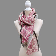 Load image into Gallery viewer, 100% Wool Scarf, Multi Pattern Coffe, Pinks &amp; Grey
