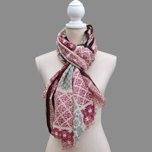 Load image into Gallery viewer, 100% Wool Scarf, Multi Pattern Coffe, Pinks &amp; Grey
