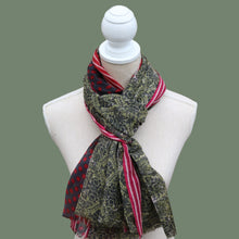Load image into Gallery viewer, 100% Wool Scarf, Garnet Stripes &amp; Spots,
